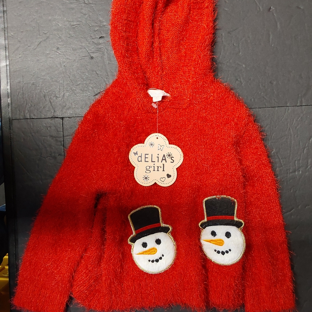 Delia's Girl Red Kids Hoodie with Snowman Design